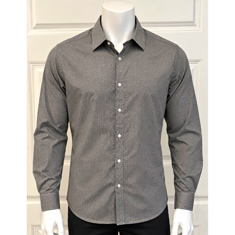 Calvin Klein Men's Slim Fit Cotton Dress Shirt Gray Large L Long Sleeve